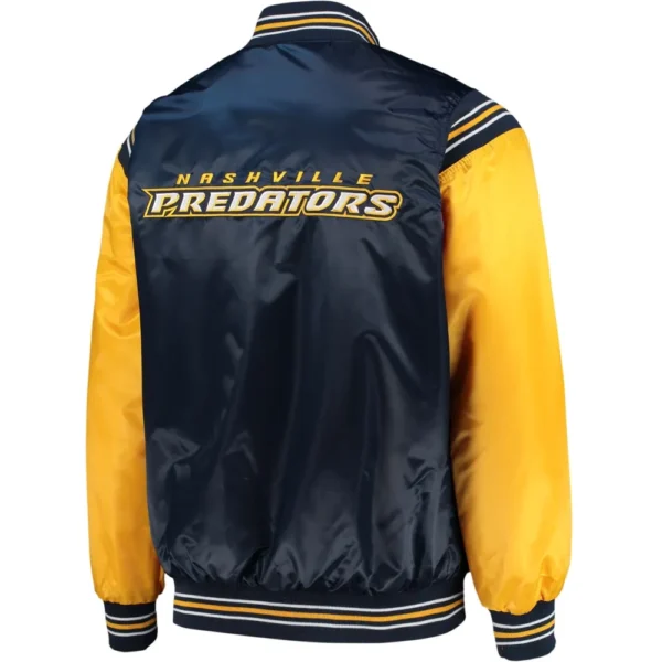 Nashville Predators Starter Enforcer Navy Gold Full Snap Satin Varsity Jacket 2
