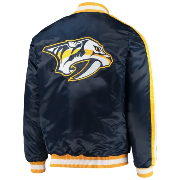 Nashville Predators Starter O Line Navy Full Snap Satin Varsity Jacket 2