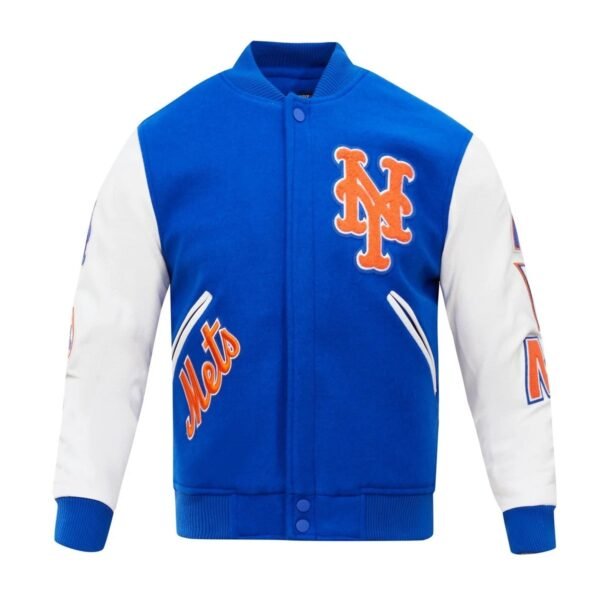 New York Mets Classic BlueWhite Wool Leather Varsity Jacket 1
