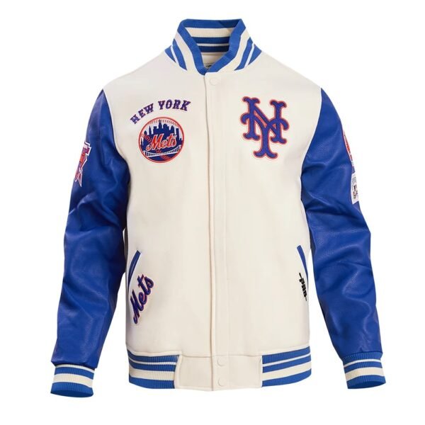 New York Mets Retro WhiteBlue Classic Wool Leather Varsity Jacket 2