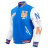 New York Mets Script Tail BlueWhite Wool Leather Varsity Jacket 1