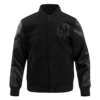 New York Mets Triple Black Rib Knitted Wool Leather Varsity Jacket 1