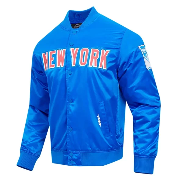 New York Rangers Pro Standard Classic Blue Full Snap Satin Varsity Jacket 1