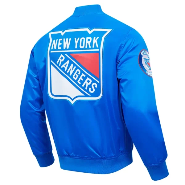 New York Rangers Pro Standard Classic Blue Full Snap Satin Varsity Jacket 2