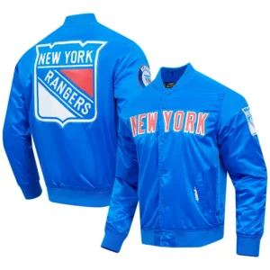 New York Rangers Pro Standard Classic Blue Full Snap Satin Varsity Jacket 3