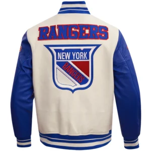 New York Rangers Pro Standard Ice Hockey Team Players Wool Leather Varsity Jacket WhiteBlu 3
