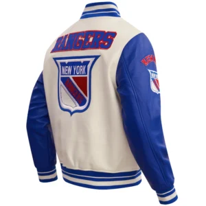 New York Rangers Pro Standard Ice Hockey Team Players Wool Leather Varsity Jacket WhiteBlu 4