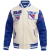 New York Rangers Pro Standard Ice Hockey Team Players Wool Leather Varsity Jacket WhiteBlue 1