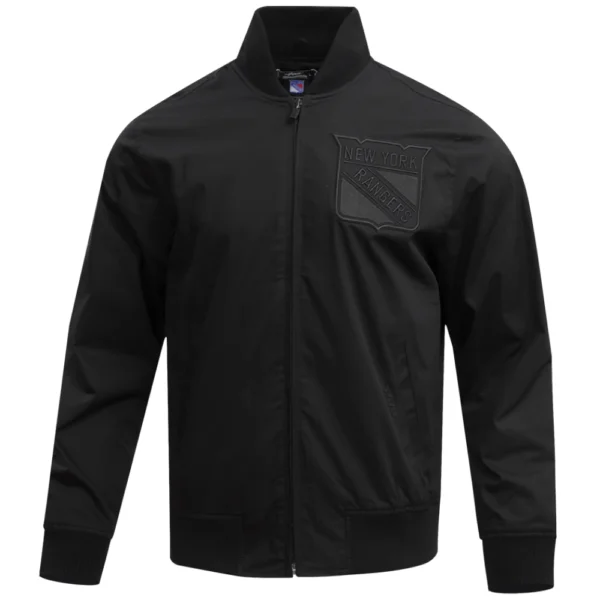 New York Rangers Pro Standard Neutral Twill Black Full Zip Varsity Jacket 1