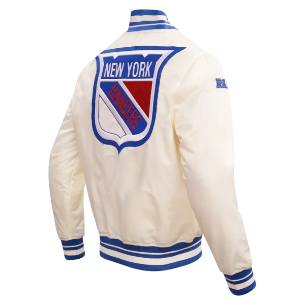 New York Rangers Pro Standard Retro Classic Off White Rib Knitted Full Snap Satin Varsity Jack 3