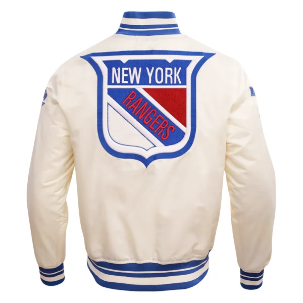 New York Rangers Pro Standard Retro Classic Off White Rib Knitted Full Snap Satin Varsity Jack 4
