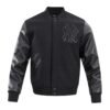 New York Yankees Triple Black Rib Knitted Wool Leather Varsity Jacket 1