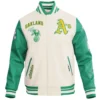 Oakland Athletics Retro Classic CreamGreen Wool Leather Varsity Jacket 1