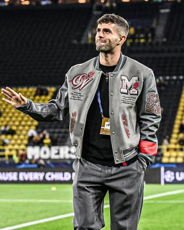 Off White Ac Milan Grey Wool Leather Varsity Jacket 1