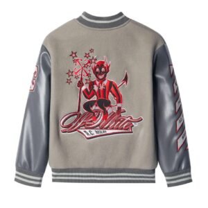 Off White Ac Milan Grey Wool Leather Varsity Jacket 10
