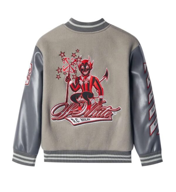 Off White Ac Milan Grey Wool Leather Varsity Jacket 10
