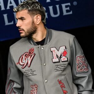 Off White Ac Milan Grey Wool Leather Varsity Jacket 3
