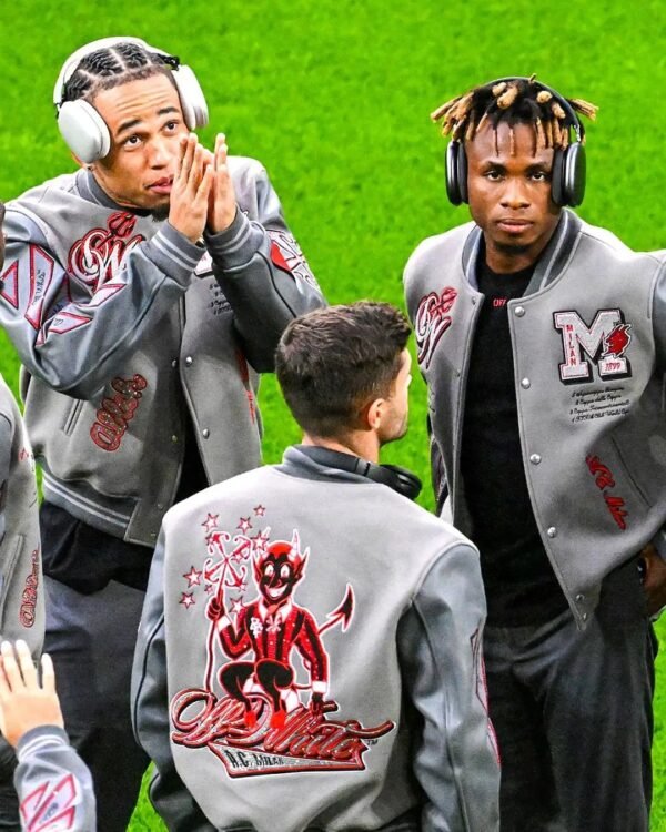 Off White Ac Milan Grey Wool Leather Varsity Jacket 5