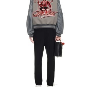 Off White Ac Milan Grey Wool Leather Varsity Jacket 7