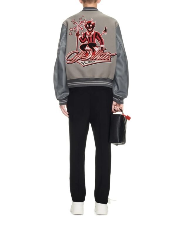 Off White Ac Milan Grey Wool Leather Varsity Jacket 7