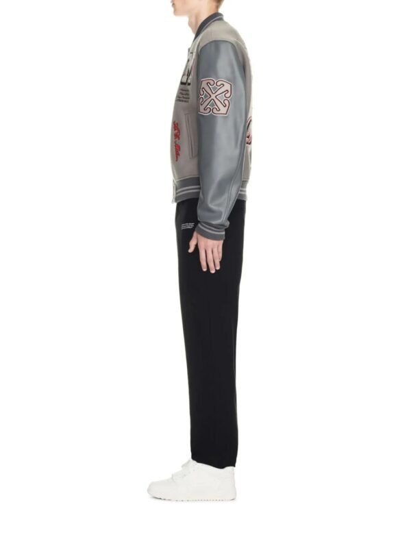 Off White Ac Milan Grey Wool Leather Varsity Jacket 8