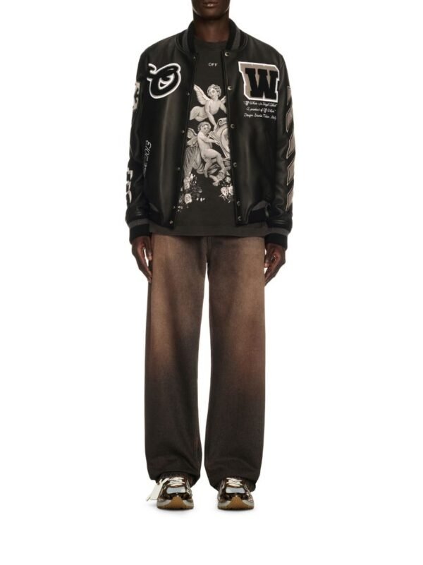 Off White Black Varsity Leather Jacket 1