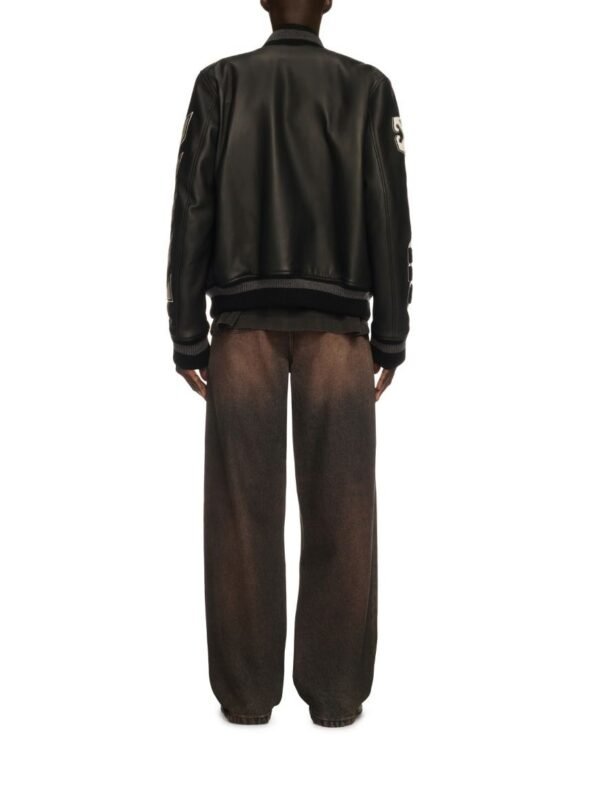Off White Black Varsity Leather Jacket 2