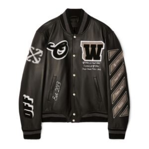 Off White Black Varsity Leather Jacket 3