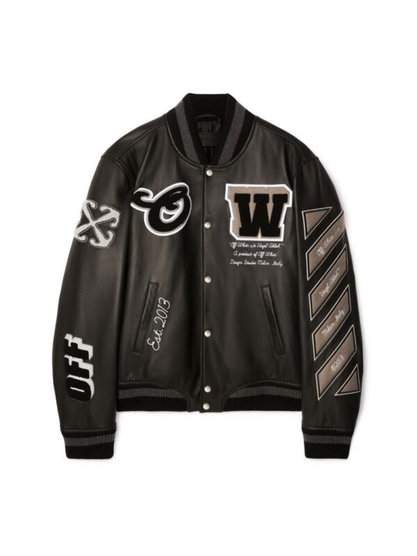 Off White Black Varsity Leather Jacket 3