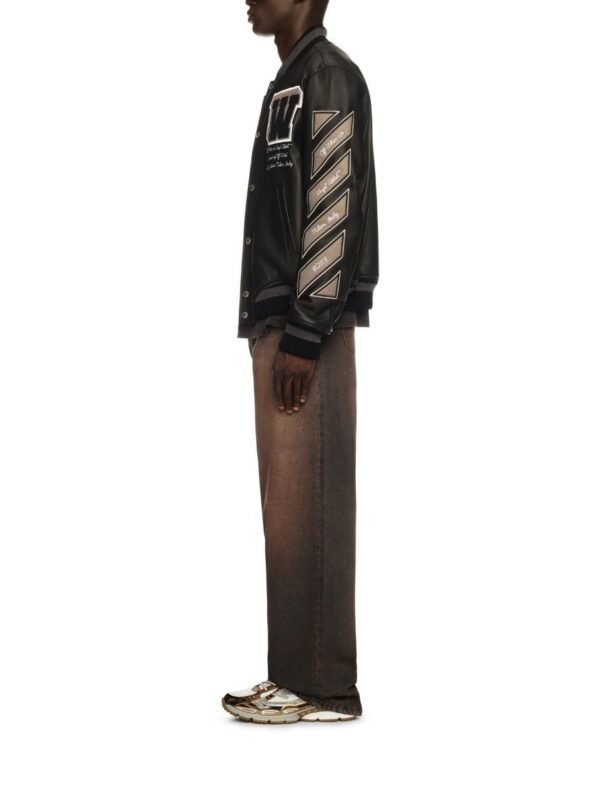 Off White Black Varsity Leather Jacket 4