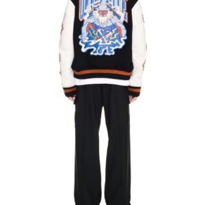 Off White Black Wizard Wool Leather Varsity Jacket 2
