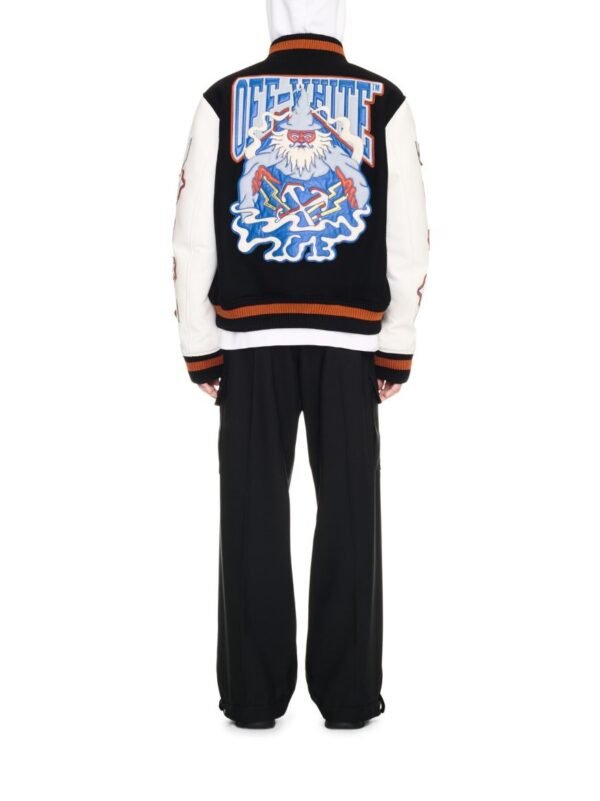 Off White Black Wizard Wool Leather Varsity Jacket 2