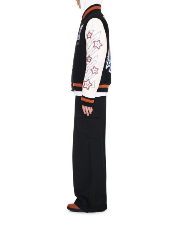 Off White Black Wizard Wool Leather Varsity Jacket 4