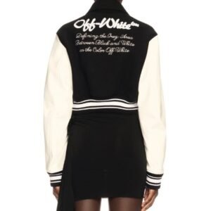 Off White Blackwhite Wool Leather Cropped Varsity Jacket 2