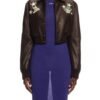 Off White Chocolate Cropped Leather Varsity Jacket 1