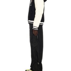 Off White Fresco Leather Wool Varsity Jacket BlackWhite 2