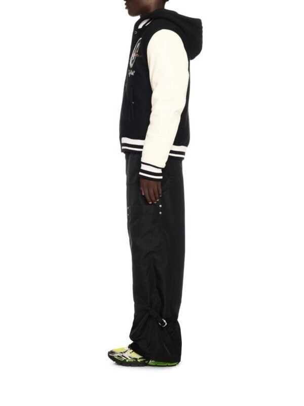 Off White Fresco Leather Wool Varsity Jacket BlackWhite 2