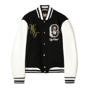 Off White Fresco Leather Wool Varsity Jacket BlackWhite 3