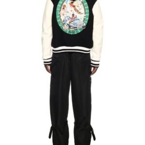 Off White Fresco Leather Wool Varsity Jacket BlackWhite 4