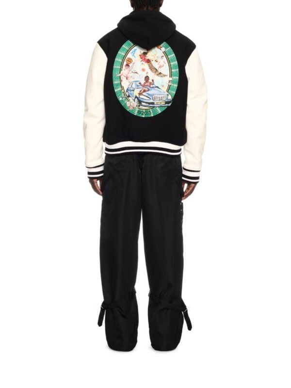 Off White Fresco Leather Wool Varsity Jacket BlackWhite 4