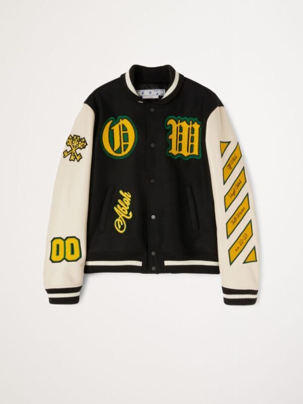 Off White Graphics Wool Leather Varsity BlackWhite 2