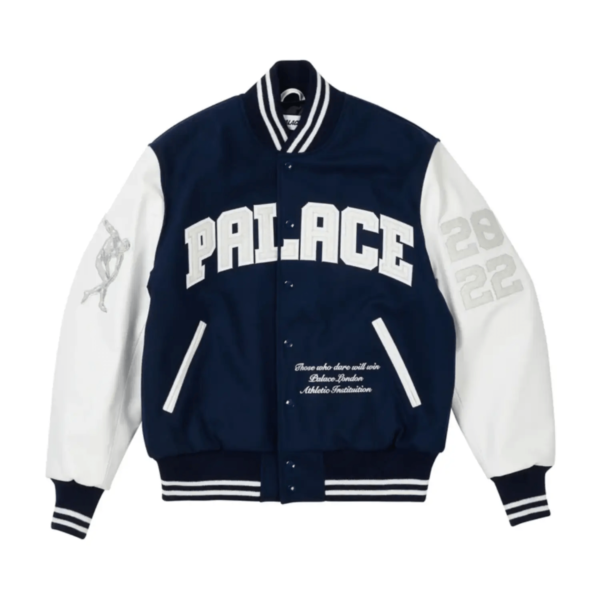 Palace Greek NavyWhite Wool Leather Varsity Jacket 1
