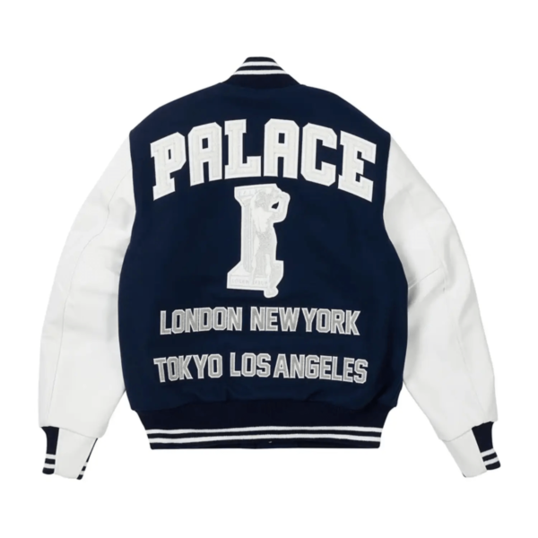 Palace Greek NavyWhite Wool Leather Varsity Jacket 2