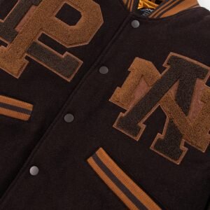 Paper Planes Eternally Greatfull Brown WoolLeather Varsity Jacket 3