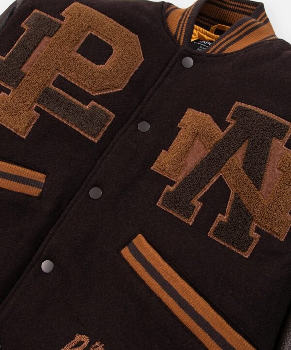 Paper Planes Eternally Greatfull Brown WoolLeather Varsity Jacket 3