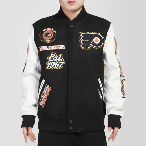 Philadelphia Flyers Animal Print Wool Leather BlackWhite Varsity Jacket 1