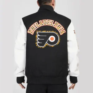 Philadelphia Flyers Animal Print Wool Leather BlackWhite Varsity Jacket 2