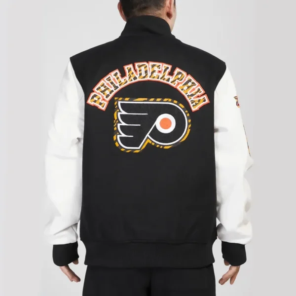 Philadelphia Flyers Animal Print Wool Leather BlackWhite Varsity Jacket 2
