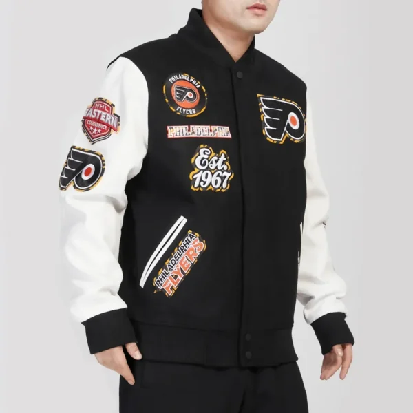 Philadelphia Flyers Animal Print Wool Leather BlackWhite Varsity Jacket 4