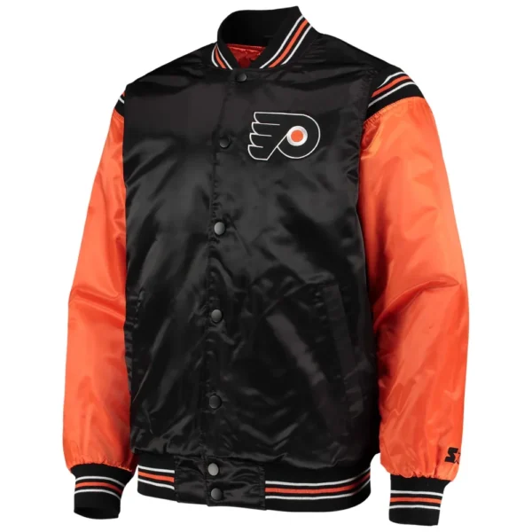 Philadelphia Flyers Starter Enforcer BlackOrange Full Snap Satin Varsity Jacket 1